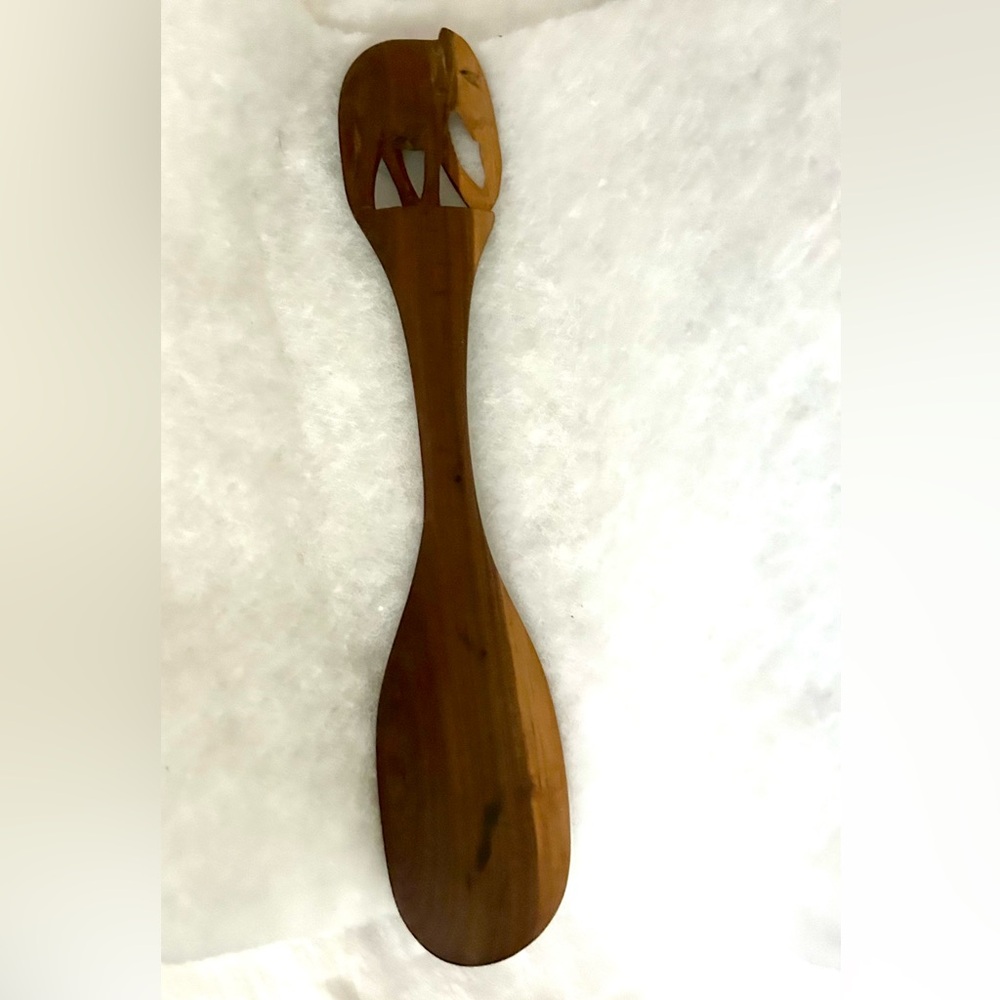 Carved wooden elephant salad serving spoon wood Africa decor home boho party - Picture 2 of 5